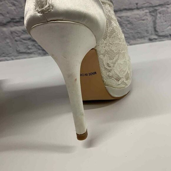 De Blossom YAEL-9 Heels Womens 8.5 White Lace Bedazzled Bling Peep Toe Wedding - Picture 5 of 9